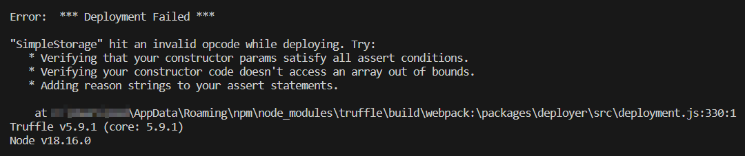 truffle migrate시 발생한 오류: invalid opcode?