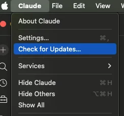 Claude 메뉴에서 Check for Updates